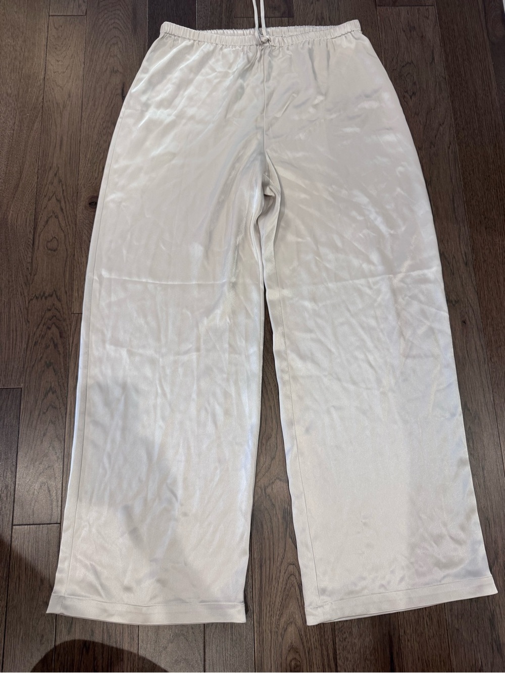 Babaton Aritzia Wide-Leg Satin Drawstring Pants-Metropolis Beige